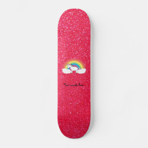 Skateboard Rainbow unicorn pink glitter