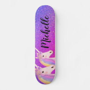 Skateboard Rainbow Unicorns Purple rose Parties scintillant p