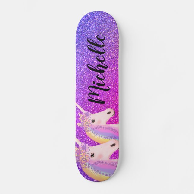 Skateboard Rainbow Unicorns Purple rose Parties scintillant p (Recto)