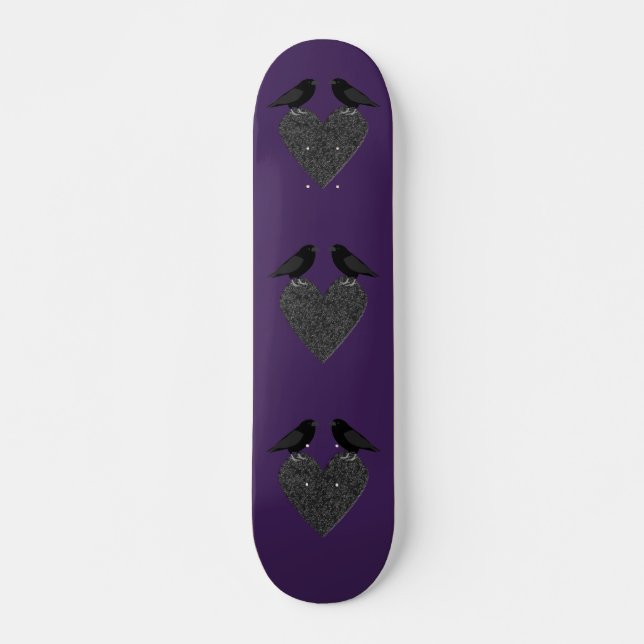 Skateboard Ravens gothiques et Coeur noir (Devant)