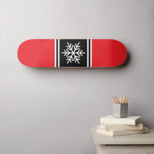 Skateboard Rayes de course rouge vif noir blanc flocon de nei