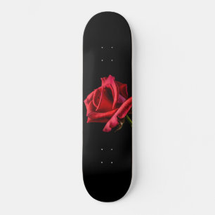Skateboard Red Rose Against Black Background