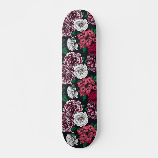 Skateboard Red, white and bi-color roses with green leaves (Devant)
