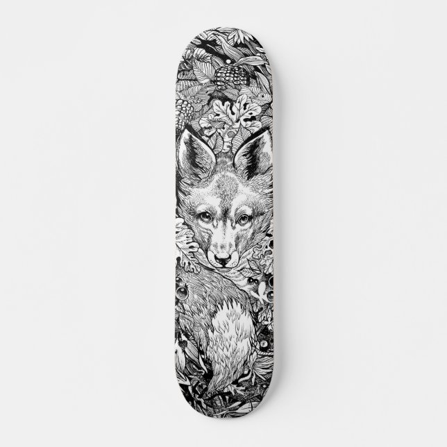 Skateboard Renard noir et blanc + nature Skate Deck Skateboar (Devant)