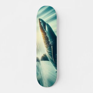 Skateboard Requin dans la mer bleue profonde & soleil