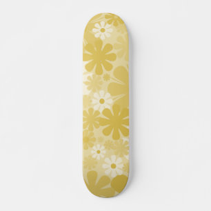 Skateboard Retro 60s 70s Aesthetic Floral Pattern in Mustard