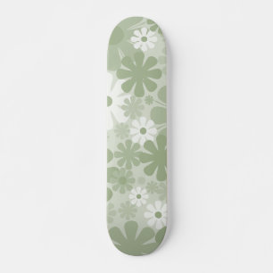 Skateboard Retro 60s 70s Aesthetic Floral Pattern Sage Green