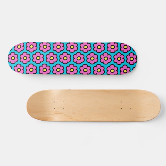 Skateboard Retro 60s Groovy Flower Pattern Flowers (Horz)