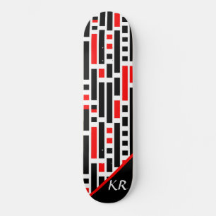 Skateboard Retro Art Déco Rouge Noir Abstrait Motif Monogramm