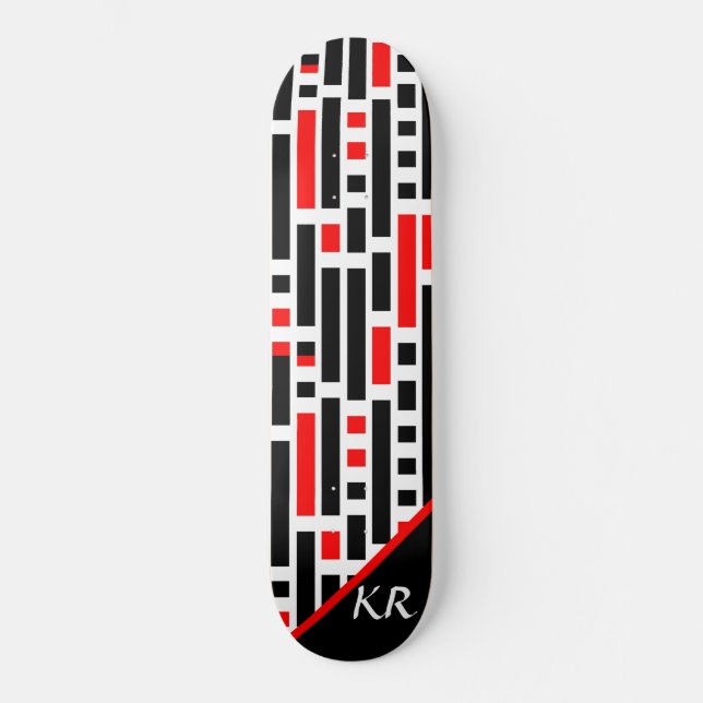Skateboard Retro Art Déco Rouge Noir Abstrait Motif Monogramm (Recto)