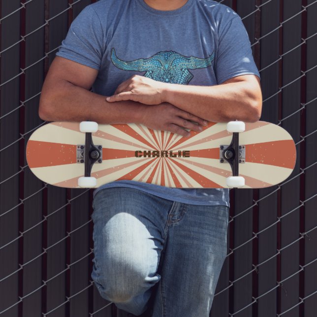 Skateboard Retro Burst Terracotta Personnalisé Nom (Extérieur 3)