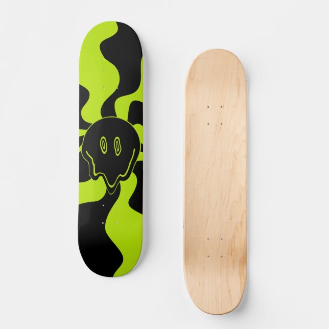 Skateboard Retro fond sourire en Lime Vert et noir (Recto)