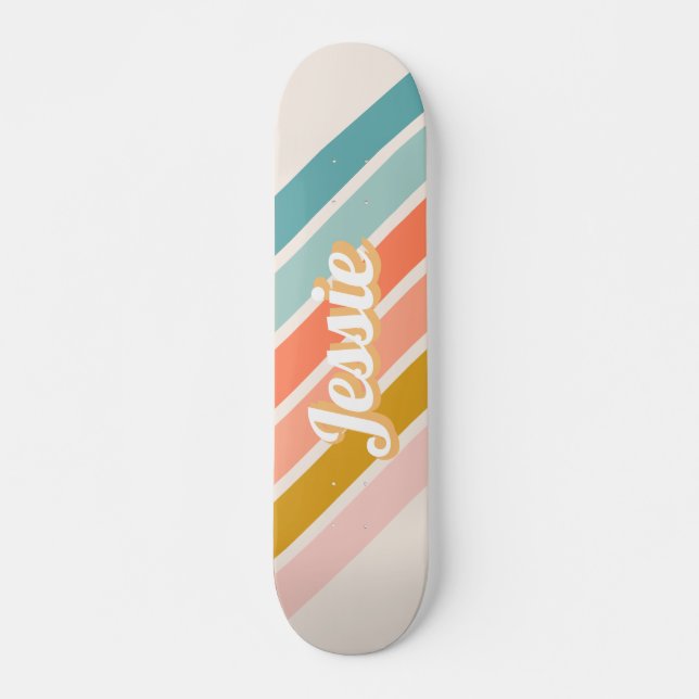 Skateboard Retro Pastel Rainbow Nom personnalisé (Devant)