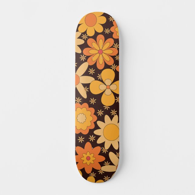 Skateboard Retro Super motif floral jaune et orange (Recto)