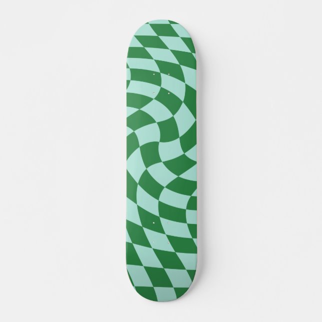 Skateboard Retro Vert Et Bleu Dépoli À damiers Tableau De Bor (Devant)