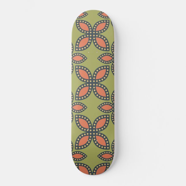 Skateboard Retro Vert et Orange Abstrait motif floral (Recto)