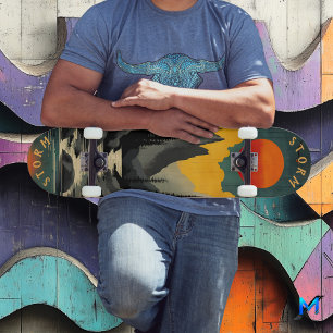 Skateboard Rétro Vintage Milieu de Siècle Coucher de Soleil M
