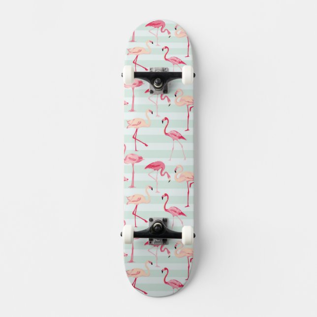 Skateboard Rétros Flamants roses sur les rayures en bon état (Recto)