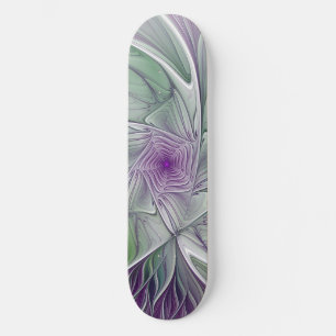 Skateboard Rêve de fleurs, Abstrait violet vert Fractal Art