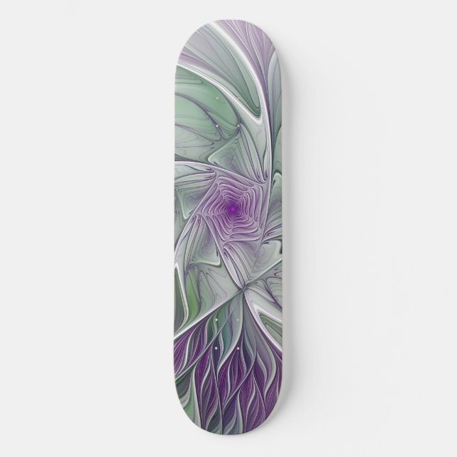 Skateboard Rêve de fleurs, Abstrait violet vert Fractal Art (Recto)