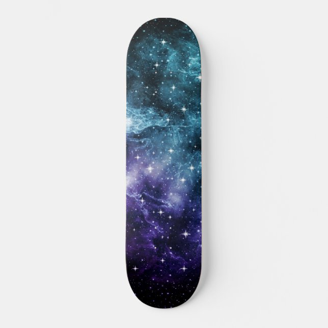 Skateboard Rêve de nébuleuse de galaxie violette Turquoise #1 (Recto)