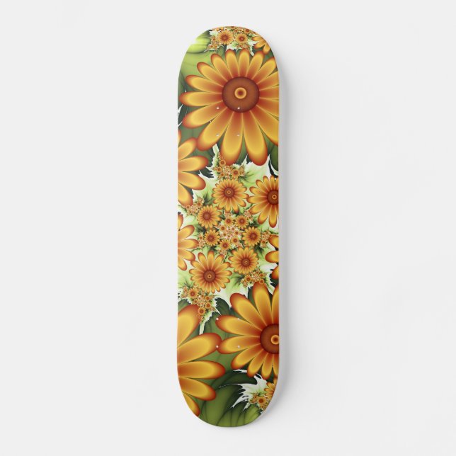 Skateboard Rêve Floral, Art Fractal Moderne Abstrait Fleur (Recto)