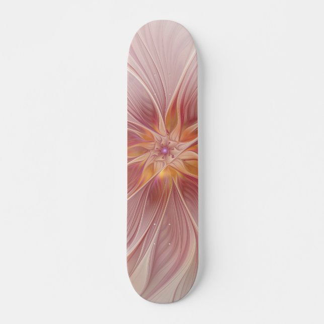 Skateboard Rêve floral rose doux Fleur d'art fractal Abstrait (Devant)