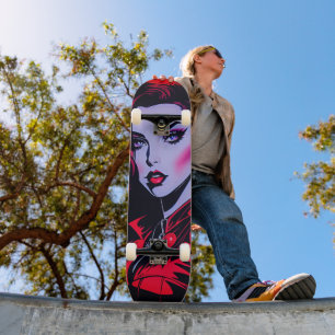 Skateboard Ride the Artistic Vibe : Cute Pop Art Girl