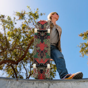 Skateboard Ride Vibes : Rouge Japonais Vintage Floral