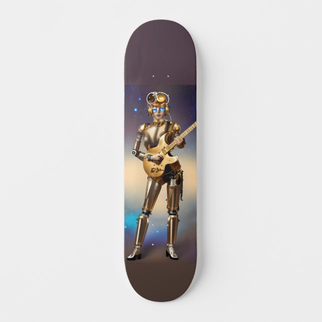 Skateboard Robot de Steampunk fille avec guitare (Recto)
