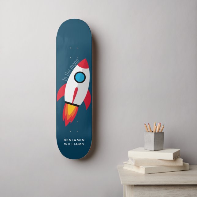 Skateboard Rocket Vers La Lune - Dessin Moderne (Art mural)