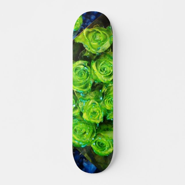 Skateboard Romantic Love Green Parties scintillant Roses Skat (Devant)