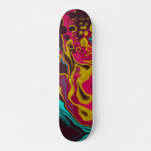 Skateboard Rose Bleu Jaune Acrylique Abstraite Pour Fluid Art
