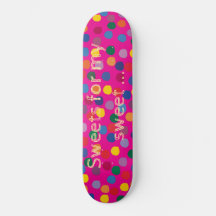 Skateboard rose, dots colorés, sweet