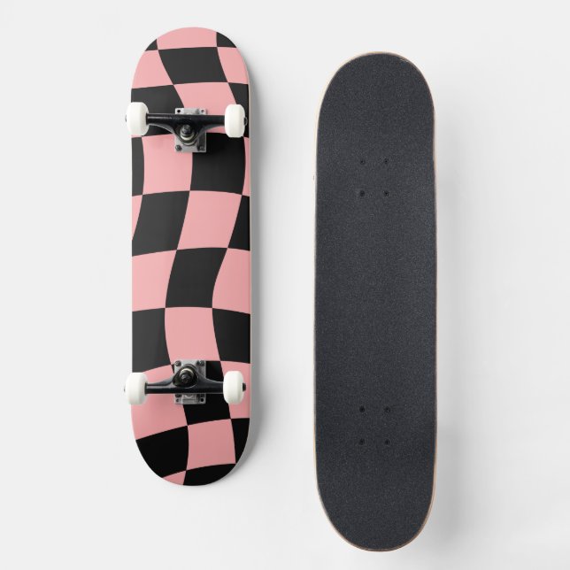 Skateboard Rose et Noir à Carreaux (Recto)