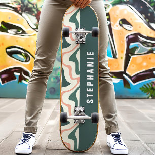 Skateboard Rose Et Vert Abstrait Moderne Rétro Tourbillon De