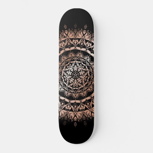 Skateboard Rose Gold Black Floral Mandala (Recto)