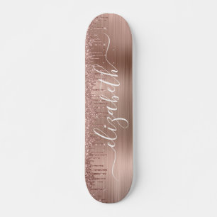 Skateboard Rose Gold Dripping Glitter Personalized