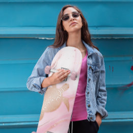 Skateboard Rose Gold Turtle Rose Marble Ink