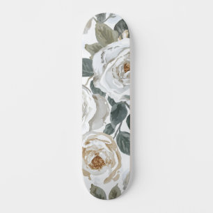 Skateboard Roses de jardin   Floral vintage aquarelle blanc