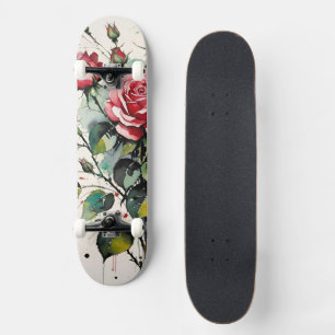 Skateboard Roses en Fleurs Aquarelle