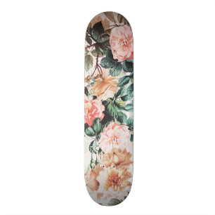 Skateboard Roses jaunes roses verts vintages d'aquarelle
