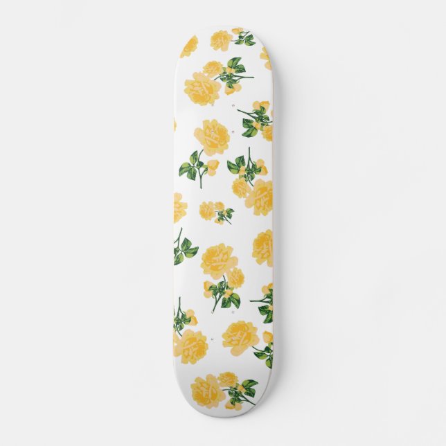 Skateboard Roses jaunes sur skboard blanc (Recto)