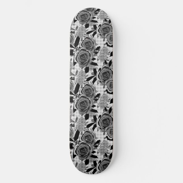 Skateboard Roses noirs, rose, noirs et gris (Recto)