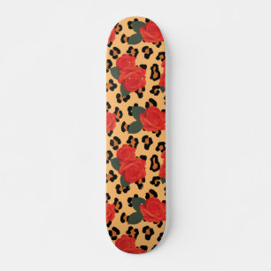 Skateboard Roses rouges et Empreintes de léopard