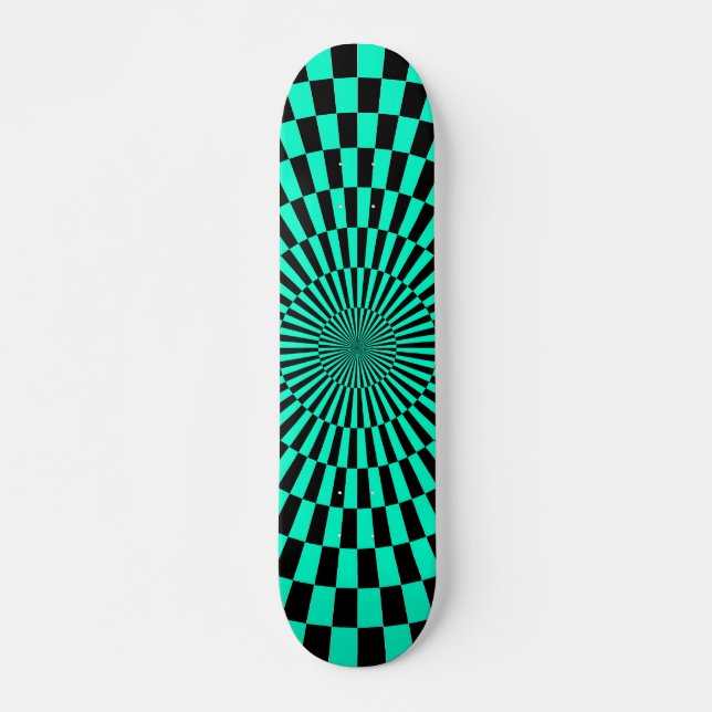 Skateboard Roue Op Art - Turquoise et Noir (Devant)