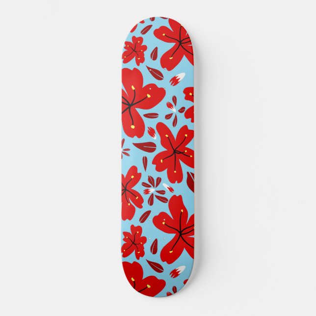 Skateboard Rouge floral (Recto)