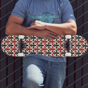Skateboard Rouge noir baroque Fleur de lis Motif Design