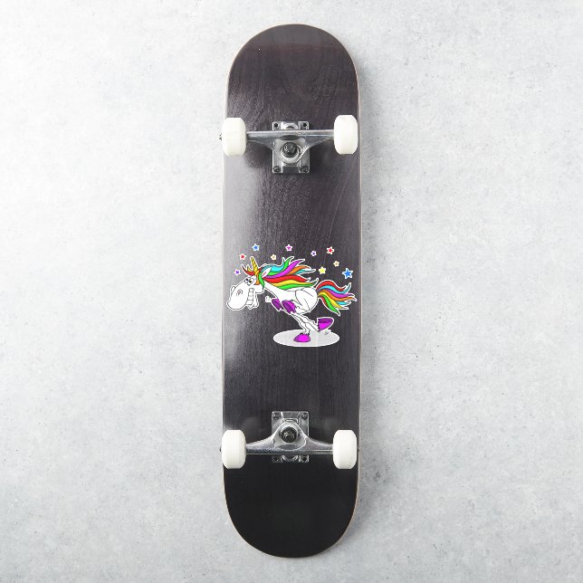 Skateboard RUNNING rainbow unicorn autocollant (Skateboard)