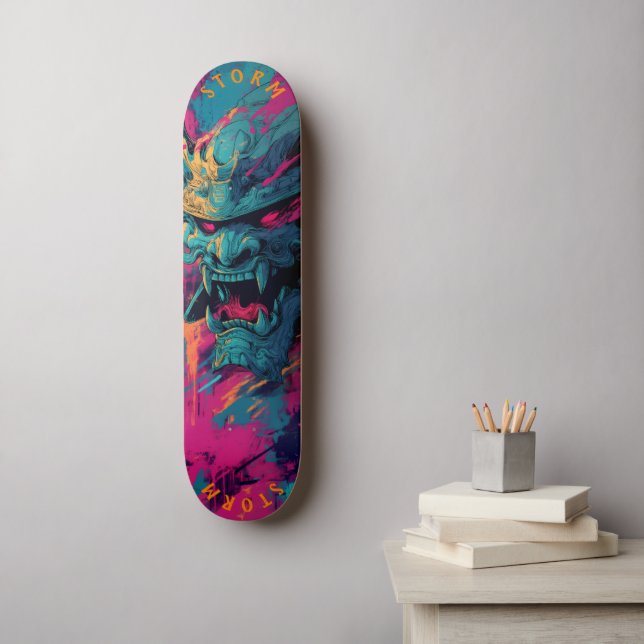 Skateboard Samurai Oni Masque Graffiti Art - Edition Limitée (Art mural)